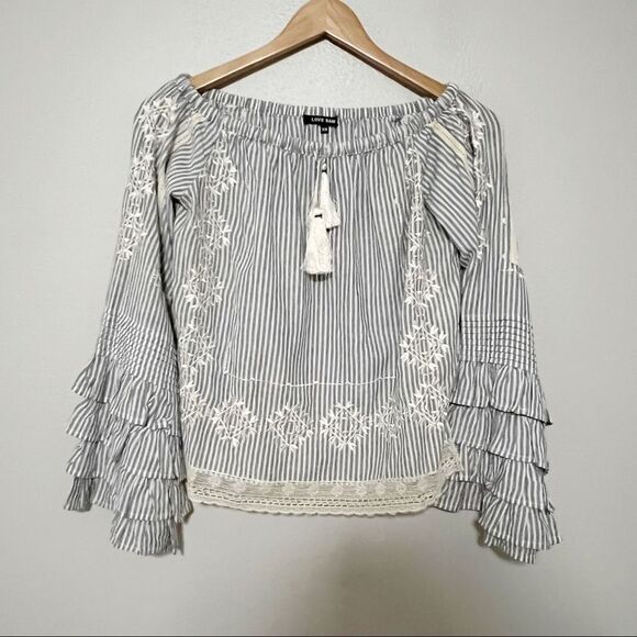 Love Sam Off the shoulder ruffle stripe top Sz XS - Picture 2 of 8